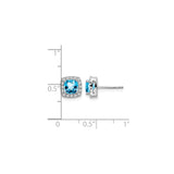 14k White Gold Stud Earrings with Cushion Cut Swiss Blue Topaz and Diamond Halo