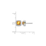 14k White Gold Citrine Stud Earrings with Diamond Halo, November Birthstone Jewelry