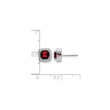 14k White Gold Earrings with Cushion Cut Garnet and Diamond Halo Studs