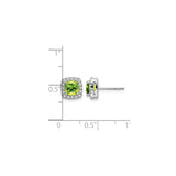 14k White Gold Peridot and Diamond Halo Stud Earrings, Cushion Cut Green Gemstone Studs