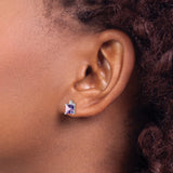 14k White Gold Amethyst and Diamond Stud Earrings, Square Cut, Modern Design for Women