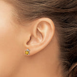 14k White Gold Stud Earrings with Square Cut Citrine and Diamond Accent, Modern Minimalist Style