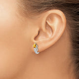 14k White Gold Stud Earrings with Cushion Cut Citrine and Diamond Accents