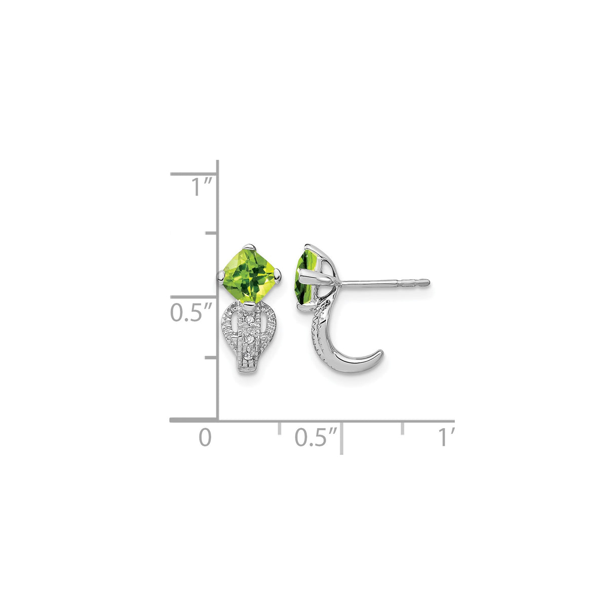 14k White Gold Drop Earrings with Cushion Cut Peridot and Diamond Accents
