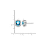 14k White Gold Stud Earrings with Swiss Blue Topaz and Diamond Halo Scrollwork