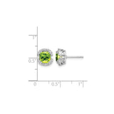 14k White Gold Peridot and Diamond Halo Stud Earrings, Cushion Cut, Scrollwork Design