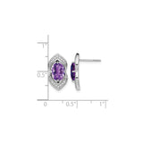 14k White Gold Amethyst and Diamond Stud Earrings, Oval and Marquise Floral Design