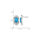 14k White Gold Stud Earrings with Swiss Blue Topaz and Diamond Accents, Marquise Style