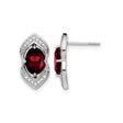 14k White Gold Stud Earrings with Oval Garnet and Diamond Accents, Marquise Design
