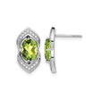 14k White Gold Stud Earrings with Marquise Peridot and Diamond Accents, Leaf Design