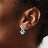 14k White Gold Dangle Earrings with Swiss Blue Topaz, Diamond Accents, Infinity Drop Design