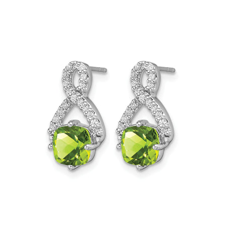 14k White Gold Infinity Dangle Earrings with Peridot and Diamond Accents