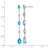 14k White Gold Dangle Earrings with Pear Shaped Swiss Blue Topaz, Drop Style for Women