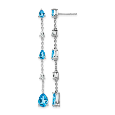 14k White Gold Dangle Earrings with Pear Shaped Swiss Blue Topaz, Drop Style for Women