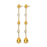14k Yellow Gold Dangle Earrings with Pear Shaped Citrine and White Topaz, Asymmetrical Drop Design