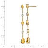 14k Yellow Gold Dangle Earrings with Pear Shaped Citrine and White Topaz, Asymmetrical Drop Design