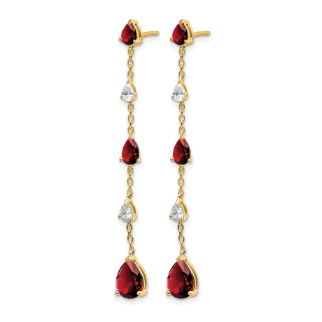 14k Yellow Gold Dangle Earrings with Garnet and Cubic Zirconia in Linear Drop Design