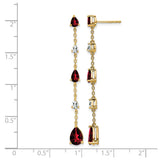 14k Yellow Gold Dangle Earrings with Garnet and Cubic Zirconia in Linear Drop Design