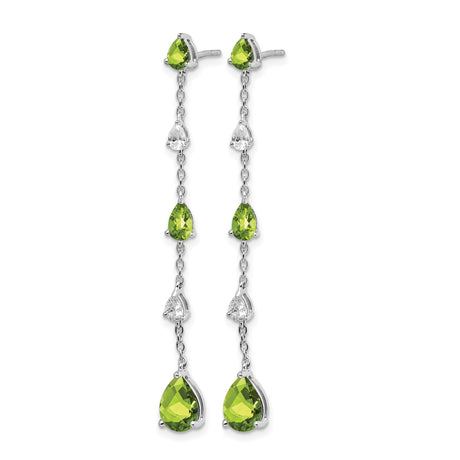 14k White Gold Peridot Drop Earrings with Dangling Green Gemstones, Lightweight Formal Style
