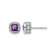 10k White Gold Amethyst Stud Earrings with Diamond Halo, February Birthstone Jewelry for Women