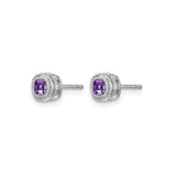 14k White Gold Amethyst Earrings with Diamond Halo, Vintage Floral Studs for Women