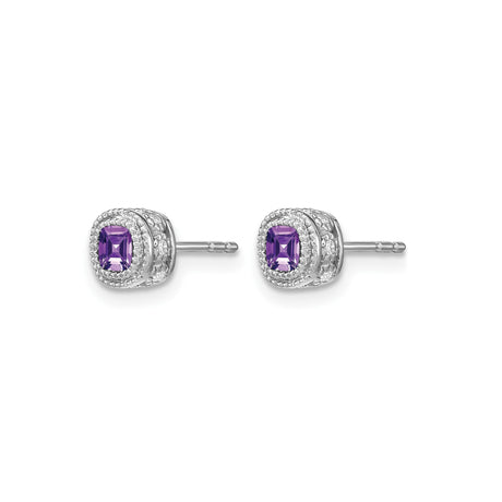 14k White Gold Amethyst Earrings with Diamond Halo, Vintage Floral Studs for Women
