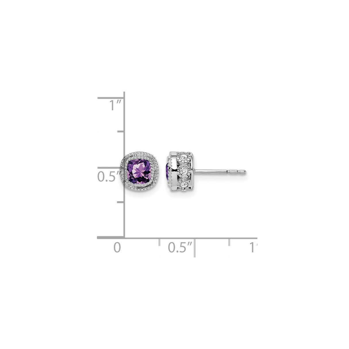 14k White Gold Amethyst Earrings with Diamond Halo, Vintage Floral Studs for Women