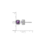 14k White Gold Amethyst Earrings with Diamond Halo, Vintage Floral Studs for Women