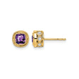 14k Yellow Gold Amethyst Stud Earrings with Diamond Accents, Vintage Milgrain Style