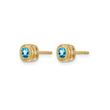 10k Yellow Gold Stud Earrings with Cushion Cut Swiss Blue Topaz and Diamond Accents