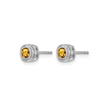 14k White Gold Cushion Cut Citrine and Diamond Halo Stud Earrings for Women