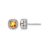 14k White Gold Cushion Cut Citrine and Diamond Halo Stud Earrings for Women