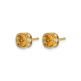 14k Yellow Gold Stud Earrings with Cushion Cut Citrine, Diamond Accents, Vintage Milgrain Detailing