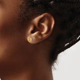 14k Yellow Gold Stud Earrings with Cushion Cut Citrine, Diamond Accents, Vintage Milgrain Detailing