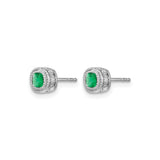 10k White Gold Stud Earrings with Cushion Cut Emerald and Diamond Double Halo
