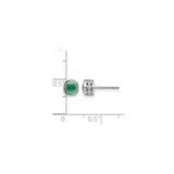 10k White Gold Stud Earrings with Cushion Cut Emerald and Diamond Double Halo