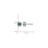 14k White Gold Stud Earrings with Emerald, Diamond Halo, Vintage Floral Design