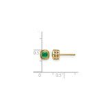 14k Yellow Gold Emerald Stud Earrings with Textured Bezel and Side Diamond Accents