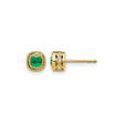 14k Yellow Gold Emerald Stud Earrings with Textured Bezel and Side Diamond Accents