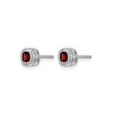 10k White Gold Stud Earrings with Garnet and Diamond Halo, Vintage Inspired Design for Women
