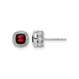 10k White Gold Stud Earrings with Garnet and Diamond Halo, Vintage Inspired Design for Women