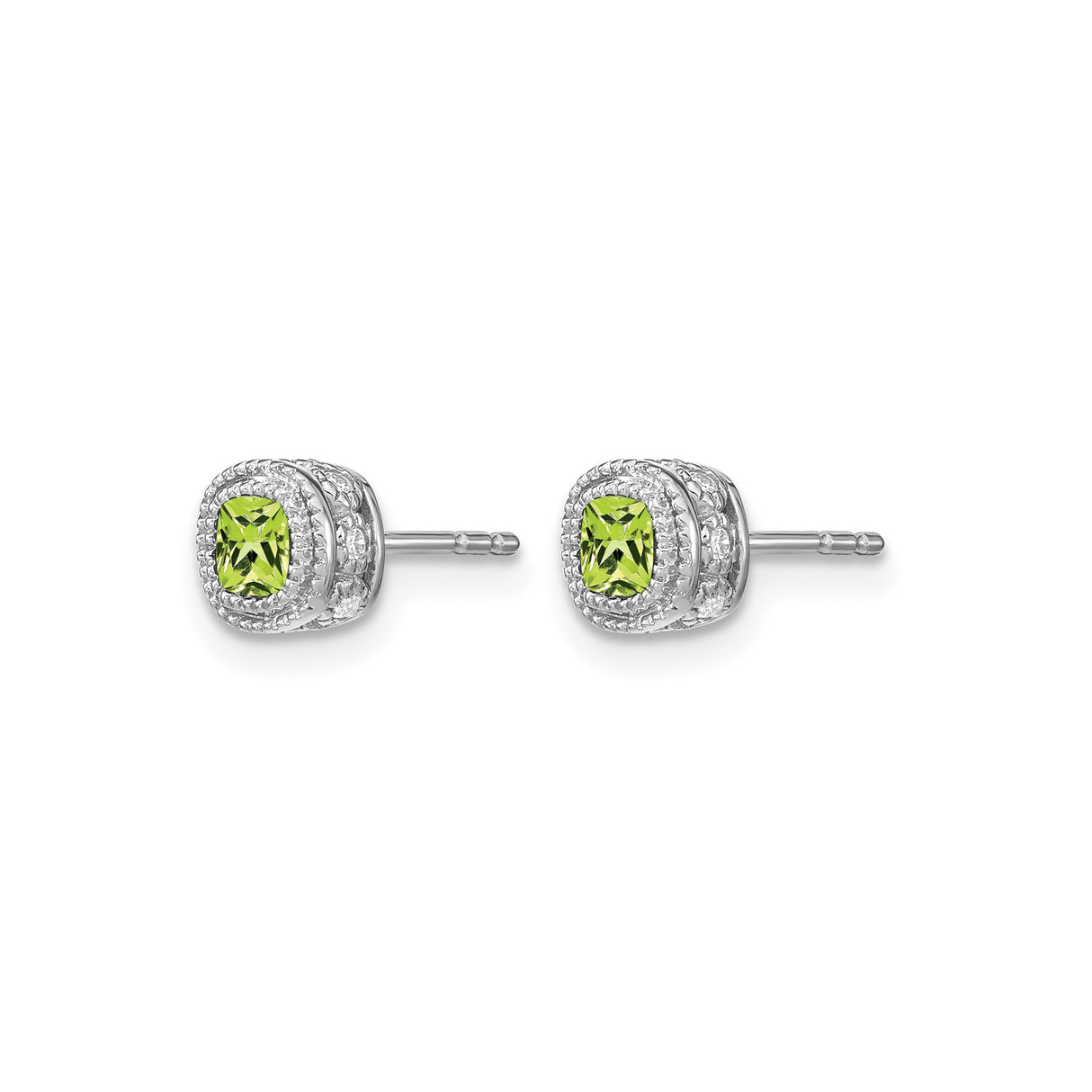 14k White Gold Peridot Stud Earrings with Halo Design and Diamond Accents