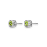 14k White Gold Peridot Stud Earrings with Halo Design and Diamond Accents