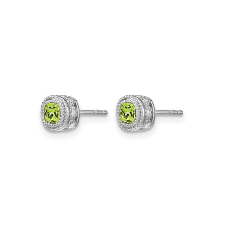 14k White Gold Peridot Stud Earrings with Halo Design and Diamond Accents