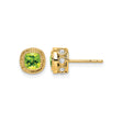 14k Yellow Gold Stud Earrings with Cushion Cut Peridot and Diamond Accents, Milgrain Detailing