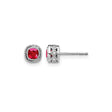 10k White Gold Stud Earrings with Cushion Cut Ruby and Diamond Double Halo Design