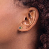 14k Yellow Gold Stud Earrings with Cushion Cut Sapphire, Diamond Accents, Vintage Milgrain Design