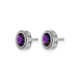 14k White Gold Amethyst Stud Earrings with Diamond Accents, Vintage Halo Design