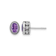 14k White Gold Amethyst Stud Earrings with Diamond Accents, Vintage Halo Design