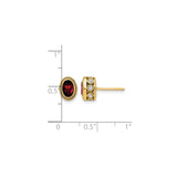 14k Yellow Gold Garnet and Diamond Stud Earrings with Milgrain Detail, Vintage-Inspired